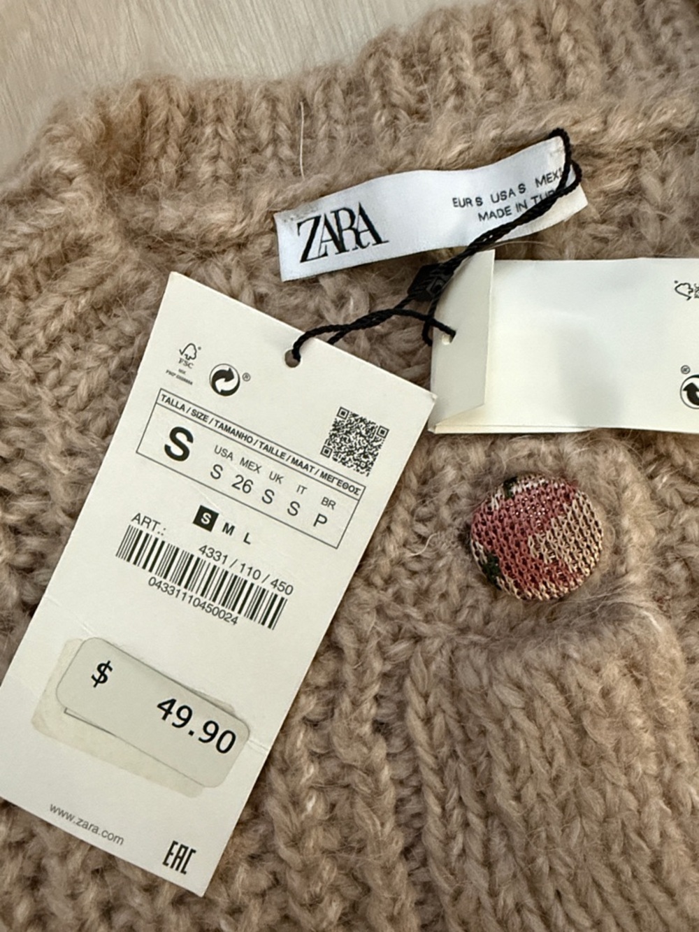 Zara Chunky Taupe Knit Cardigan - Picture 3 of 9